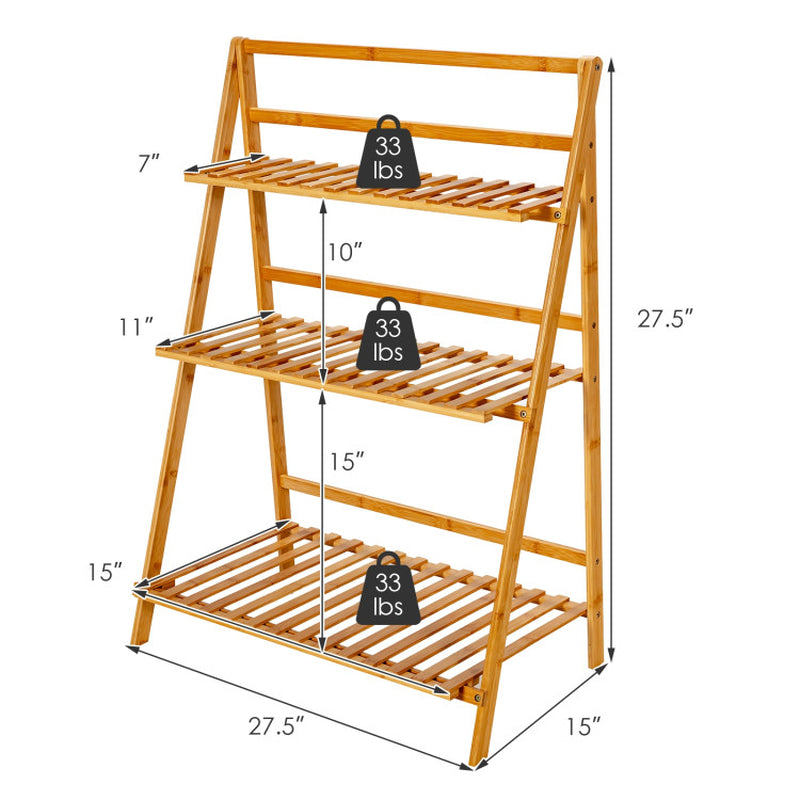 3-Tier Bamboo Plant Stand – Foldable Display Shelf for Balcony & Garden