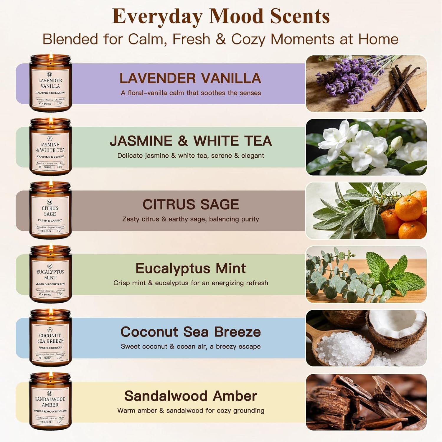 6-Pack Soy Candle Gift Set – 300 Hours of Relaxing Aromatherapy