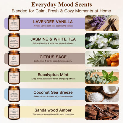 6-Pack Soy Candle Gift Set – 300 Hours of Relaxing Aromatherapy