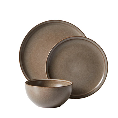 Banks Brown 12-Piece Stoneware Dinnerware Set – Rustic Elegance for Every Meal