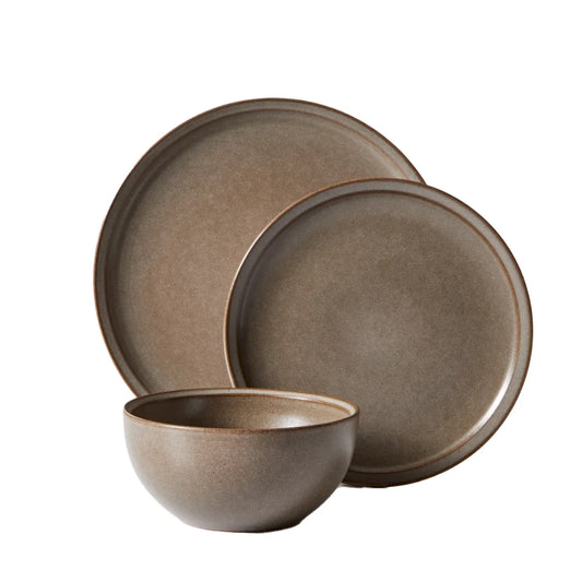 Banks Brown 12-Piece Stoneware Dinnerware Set – Rustic Elegance for Every Meal