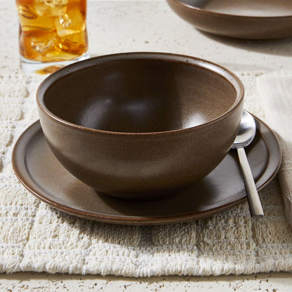 Banks Brown 12-Piece Stoneware Dinnerware Set – Rustic Elegance for Every Meal