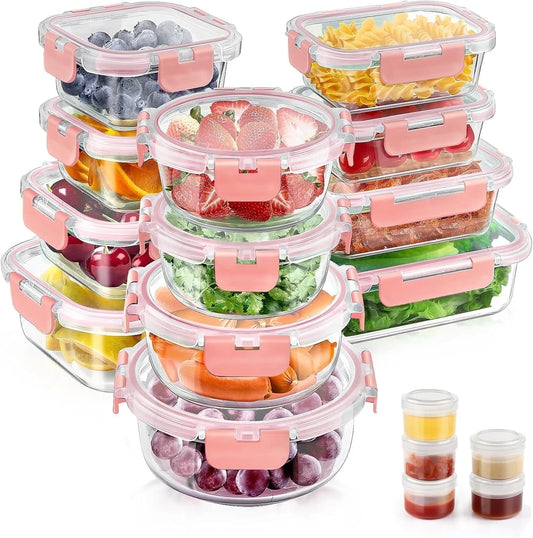 34-Pcs Glass Food Storage Set – Airtight Meal Prep Made Easy
