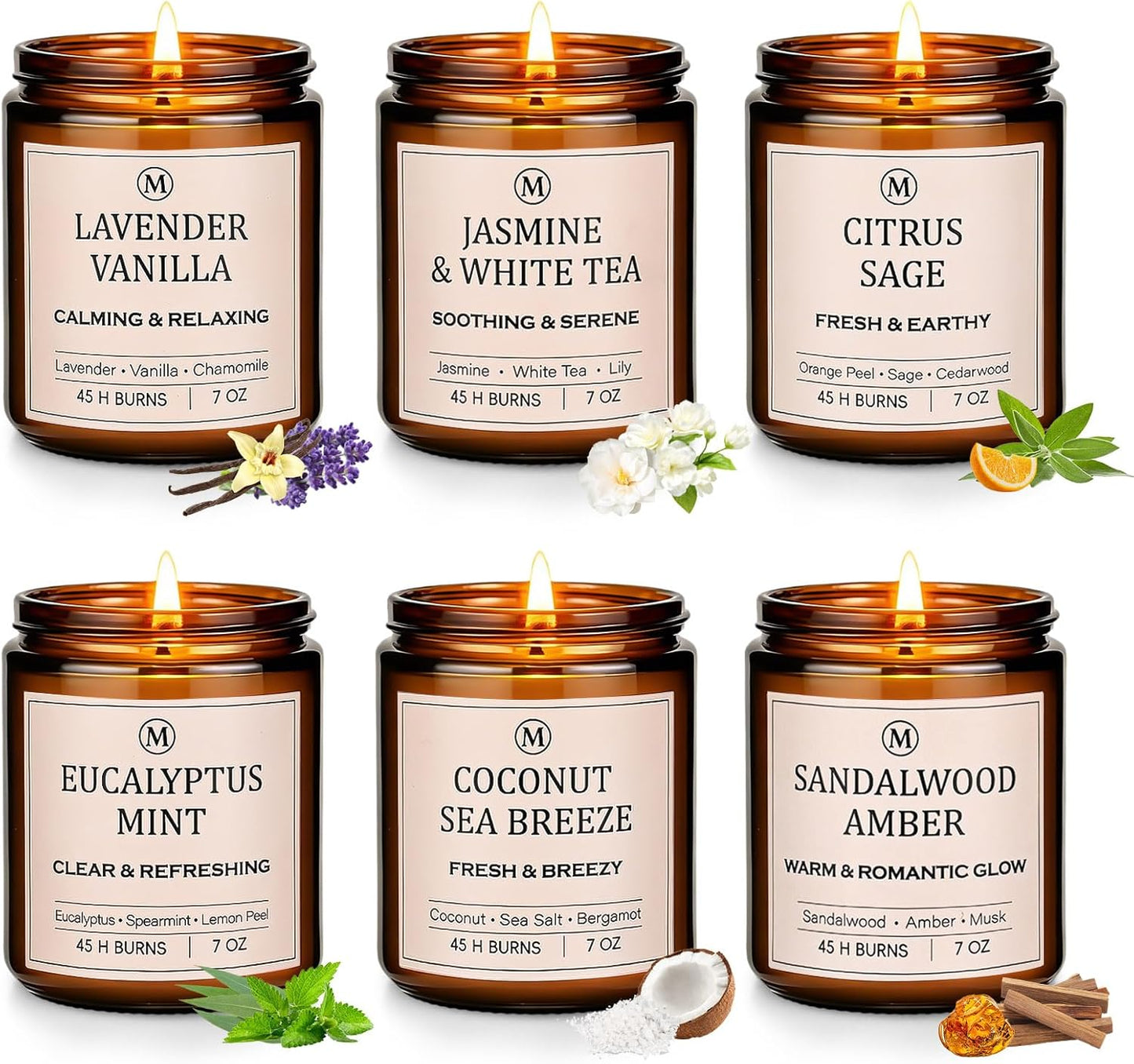 6-Pack Soy Candle Gift Set – 300 Hours of Relaxing Aromatherapy