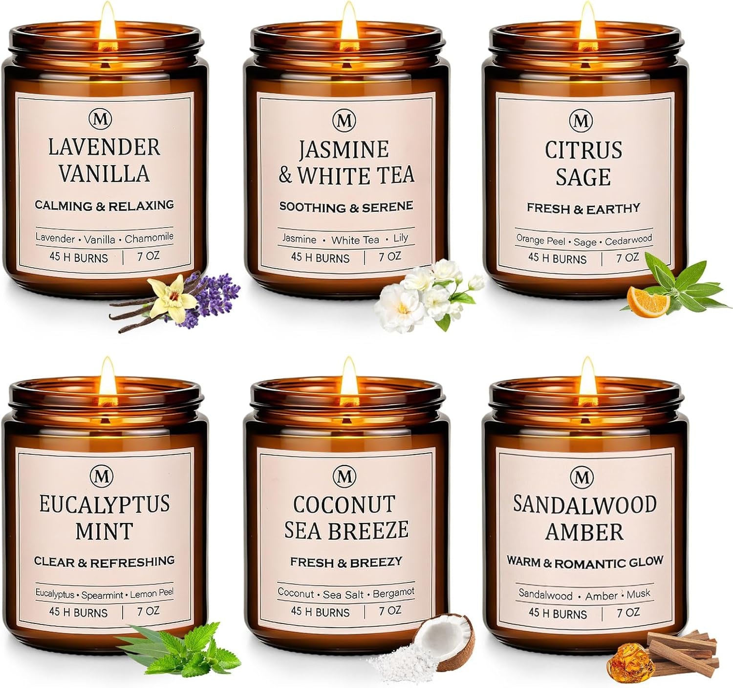 6-Pack Soy Candle Gift Set – 300 Hours of Relaxing Aromatherapy