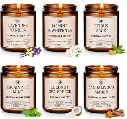 6-Pack Soy Candle Gift Set – 300 Hours of Relaxing Aromatherapy