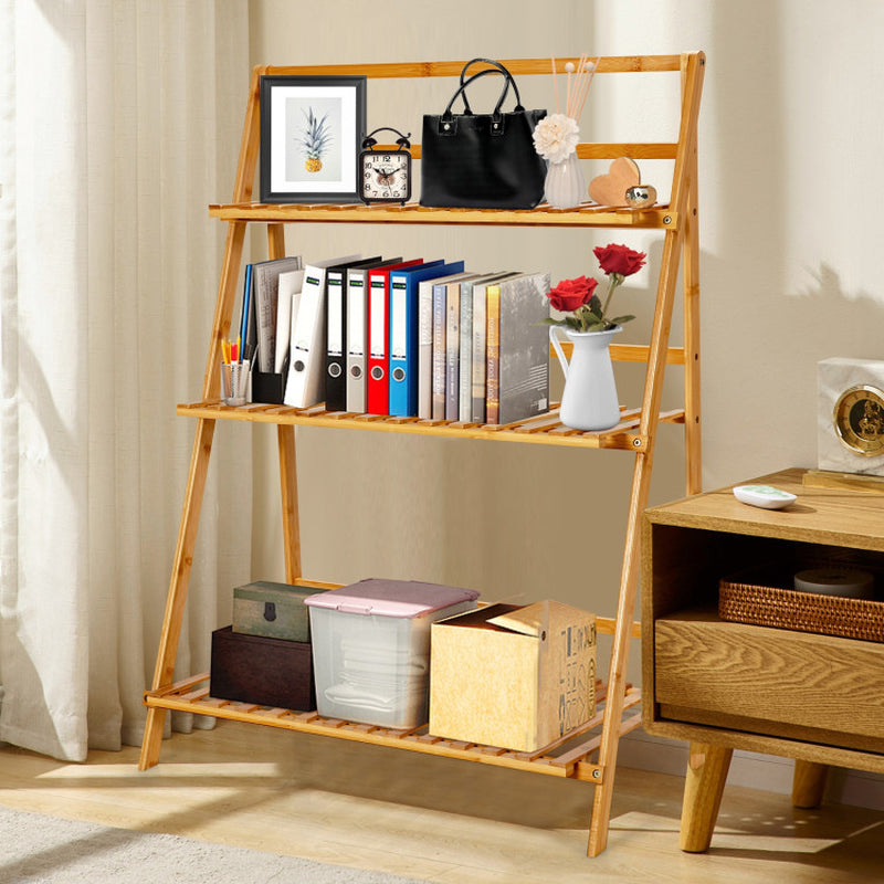 3-Tier Bamboo Plant Stand – Foldable Display Shelf for Balcony & Garden