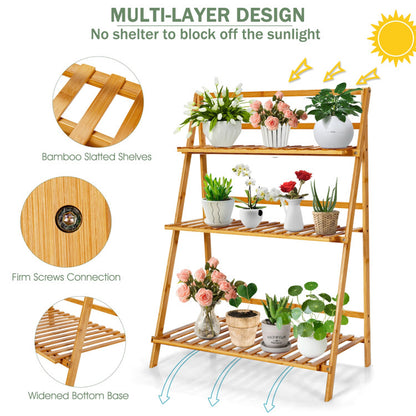 3-Tier Bamboo Plant Stand – Foldable Display Shelf for Balcony & Garden