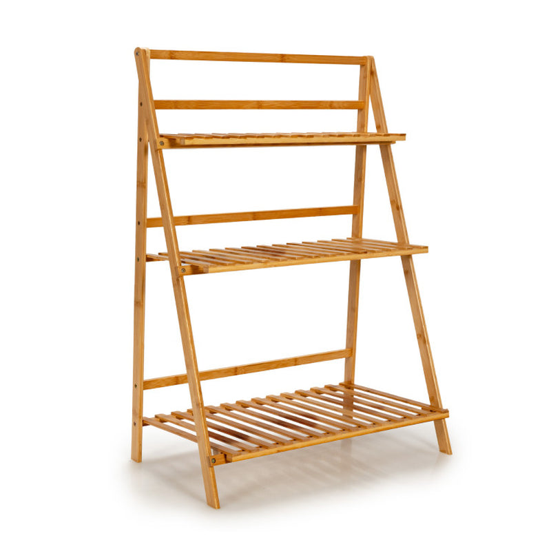 3-Tier Bamboo Plant Stand – Foldable Display Shelf for Balcony & Garden