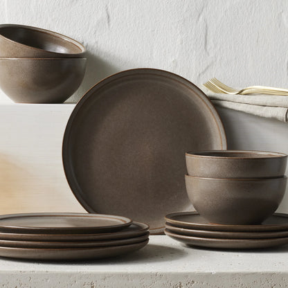 Banks Brown 12-Piece Stoneware Dinnerware Set – Rustic Elegance for Every Meal