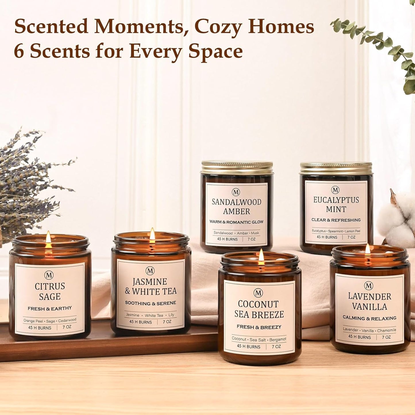 6-Pack Soy Candle Gift Set – 300 Hours of Relaxing Aromatherapy