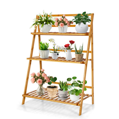 3-Tier Bamboo Plant Stand – Foldable Display Shelf for Balcony & Garden