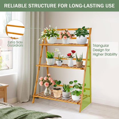 3-Tier Bamboo Plant Stand – Foldable Display Shelf for Balcony & Garden